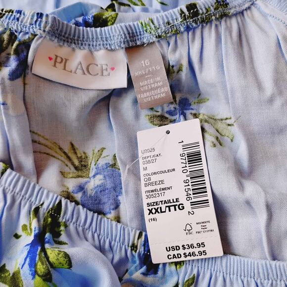 NWT Children's Place Girls XXL Size 16 Dress Blue Floral Smocked Babydoll - Picture 2 of 7